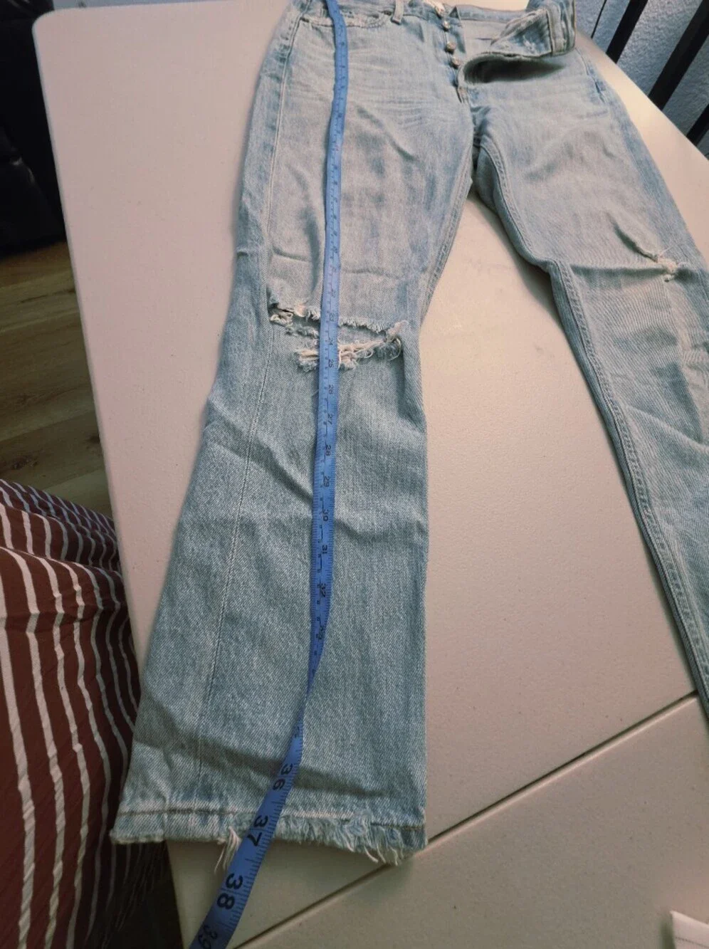 AGOLDE Light Blue High-Rise Straight-Leg Jeans with Knee Distress